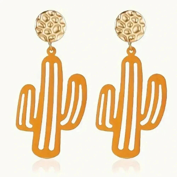 New - Cactus Earrings - orange and gold - Picture 2 of 2